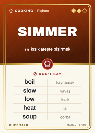 CHEF TALK kartı: SIMMER